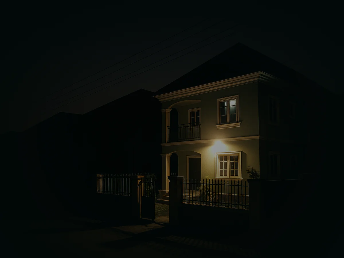 Nigerian home with reliable solar-backed lighting at night